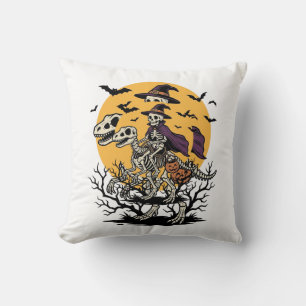 Vintage Skeleton Dinosaur Halloween Shirt Design_1 Throw Pillow