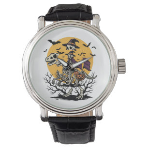 Vintage Skeleton Dinosaur Halloween Shirt Design_1 Watch