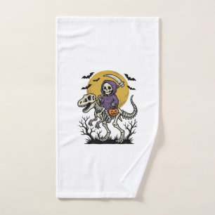 Vintage Skeleton Dinosaur Halloween Shirt Design ( Hand Towel