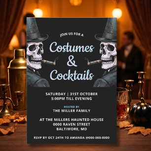 Vintage Skeleton Duo Adult Halloween Party Invitation