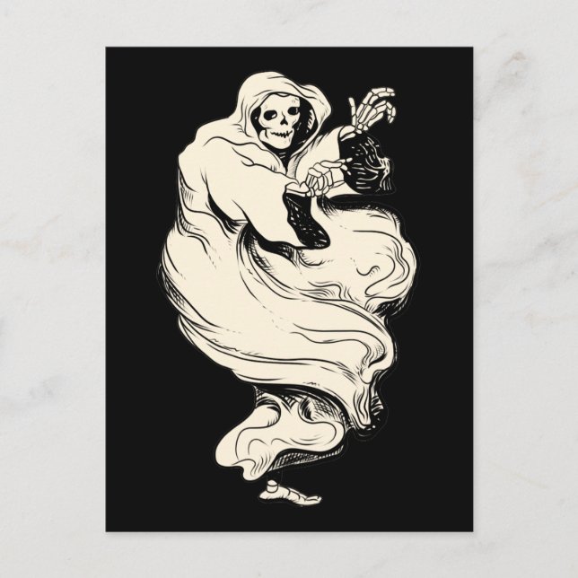 Vintage Skeleton Ghost Postcard (Front)