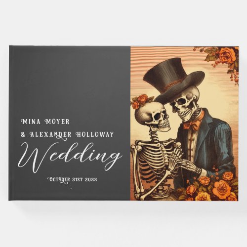 Vintage Skeleton Goth Photo Wedding Guest Book