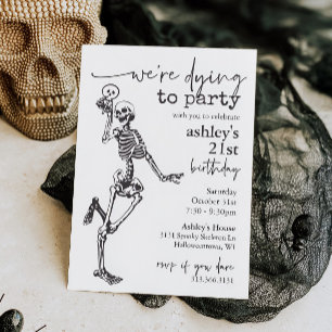 Vintage Skeleton Halloween Birthday Invitation