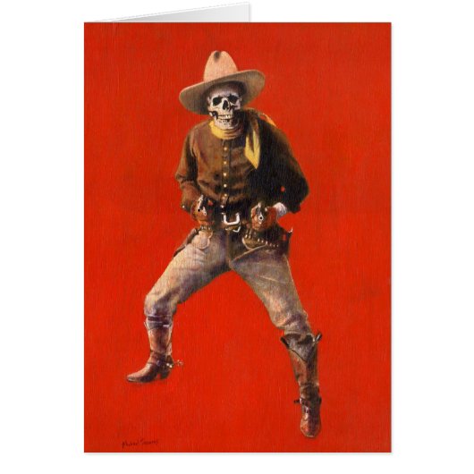 Vintage Skeleton Halloween Cowboy Greetings Card (Front)