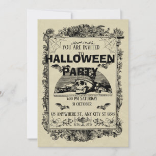Vintage Skeleton Halloween Party Invitation