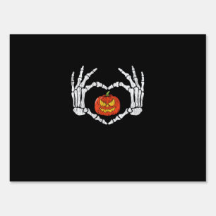 Vintage Skeleton Hands Heart Pumpkin Autumn Hallow Sign