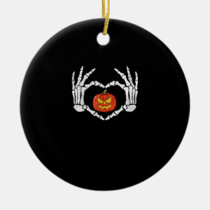 Vintage Skeleton Hands Heart Pumpkin Autumn Retro Ceramic Ornament