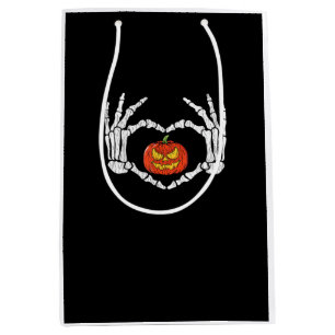 Vintage Skeleton Hands Heart Pumpkin Autumn Retro  Medium Gift Bag