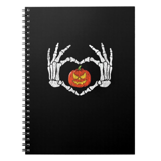 Vintage Skeleton Hands Heart Pumpkin Autumn Retro  Notebook (Front)