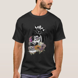Vintage Skeleton Holding A Cat Floral Halloween Co T-Shirt