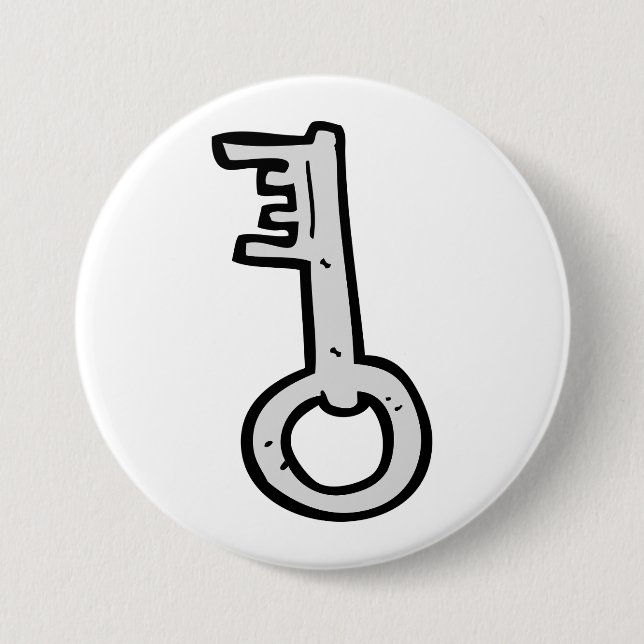 Vintage Skeleton Key Hand-Drawn Silver Antique Button (Front)
