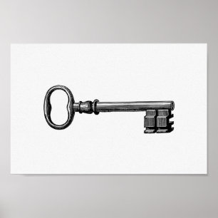 Vintage Skeleton Key Illustration Poster