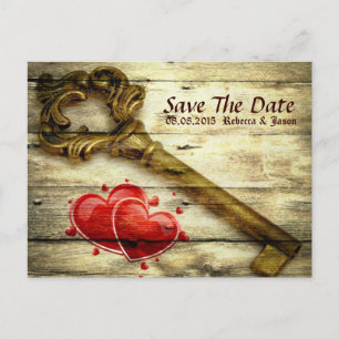 vintage skeleton key victorian steampunk wedding announcement postcard