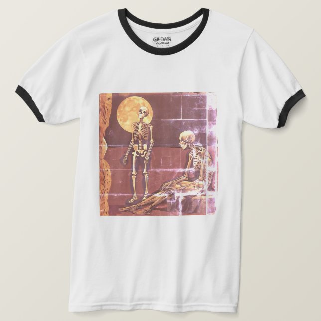 Vintage Skeleton Moonlit Scene Ringer T-Shirt (Design Front)