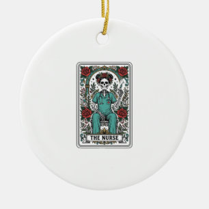 Vintage Skeleton Nurse Tarot Card Shirt Design_1 Ceramic Ornament