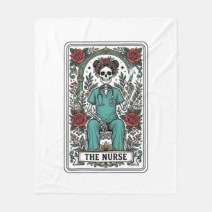 Vintage Skeleton Nurse Tarot Card Shirt Design_1 Fleece Blanket