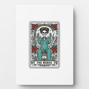 Vintage Skeleton Nurse Tarot Card Shirt Design_1 Plaque