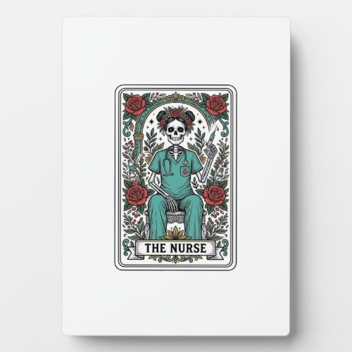 Vintage Skeleton Nurse Tarot Card Shirt Design_1 Plaque
