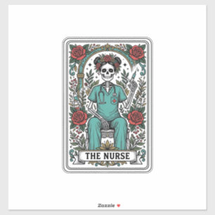 Vintage Skeleton Nurse Tarot Card Shirt Design_1 Sticker