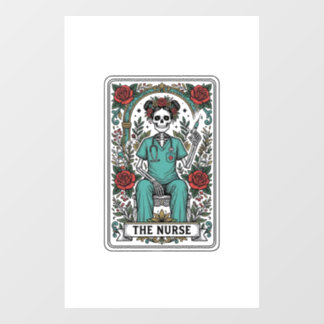 Vintage Skeleton Nurse Tarot Card Shirt Design_1 Window Cling