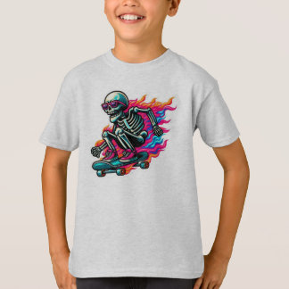 Vintage Skeleton on Skateboard ride boys Halloween T-Shirt