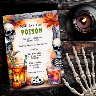 Vintage Skeleton Poison Cocktail Halloween Party Invitation
