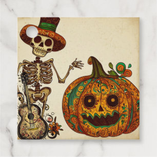 Vintage Skeleton/Pumpkin Day of the Dead Favor Tags