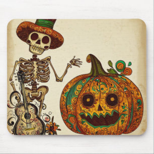 Vintage Skeleton/Pumpkin Day of the Dead Mouse Pad