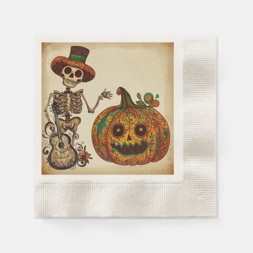 Vintage SkeletonPumpkin Day of the Dead Napkins
