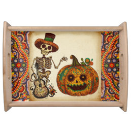 Vintage Skeleton/Pumpkin Day of the Dead Serving Tray