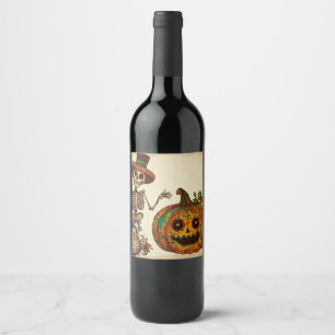 Vintage Skeleton/Pumpkin Day of the Dead Wine Label