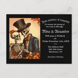 Vintage Skeleton QRC Wedding Invitation Postcard