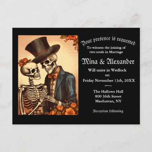 Vintage Skeleton QRC Wedding Invitation Postcard