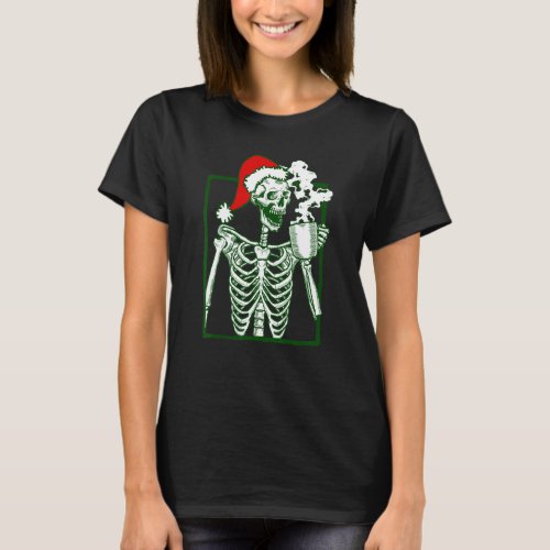 Vintage Skeleton Santa Hat Drinking Coffee  Christ T_Shirt