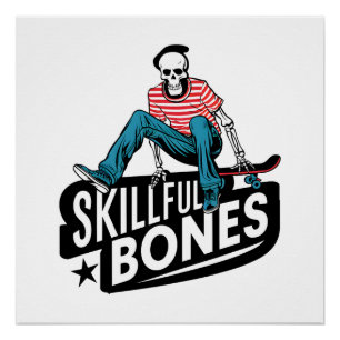 Vintage Skeleton Skater Minimalist Design Poster