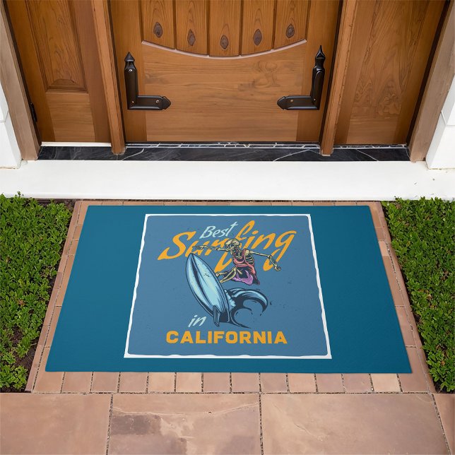 Vintage Skeleton Surfing California Beach Doormat (Creator Uploaded)