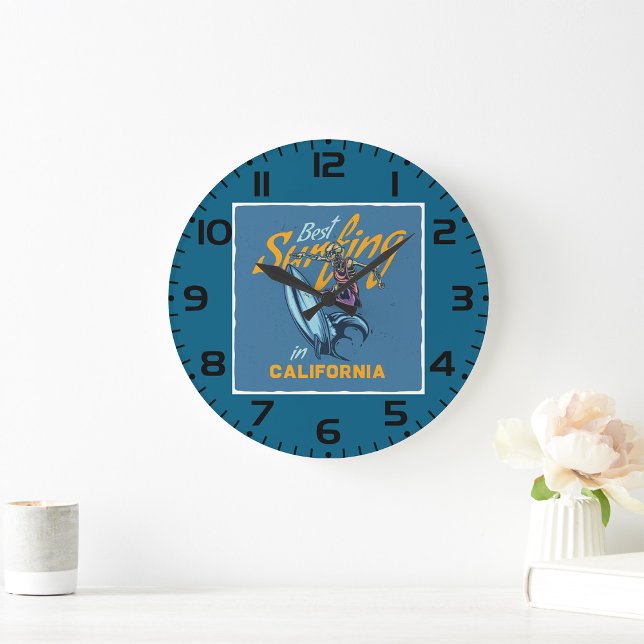 Vintage Skeleton Surfing California Beach Large Clock (Creator Uploaded)