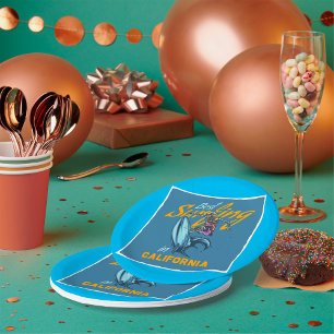 Vintage Skeleton Surfing California Beach Paper Plates