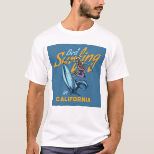 Vintage Skeleton Surfing California Beach T-Shirt