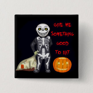 Vintage Skeleton Trick or Treater Pinback Button