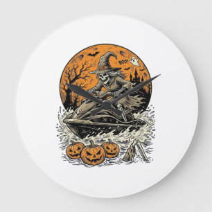 Vintage Skeleton Witch Halloween Jet Ski Shirt Des Large Clock