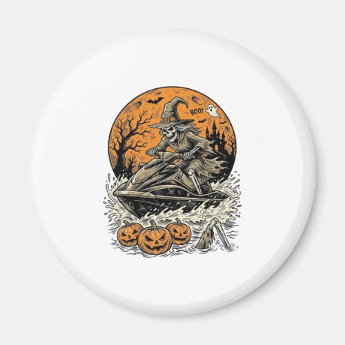 Vintage Skeleton Witch Halloween Jet Ski Shirt Des Magnet