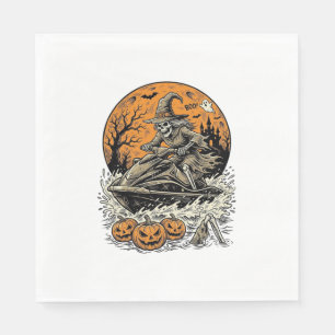 Vintage Skeleton Witch Halloween Jet Ski Shirt Des Napkins