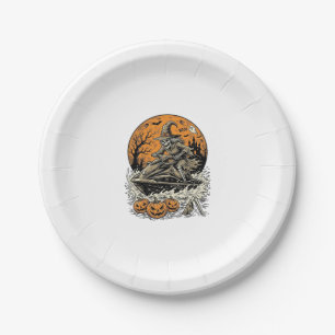 Vintage Skeleton Witch Halloween Jet Ski Shirt Des Paper Plates
