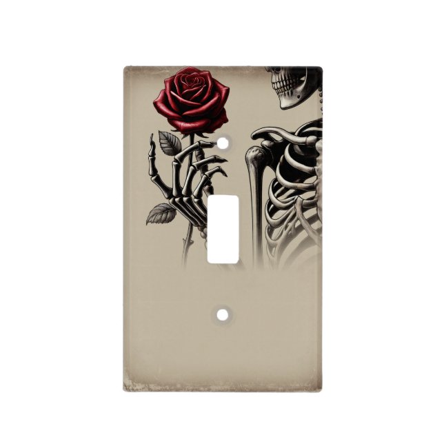 Vintage Skeleton with Red Rose Light Switch Cover (Front)