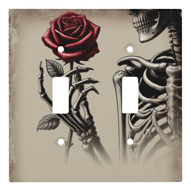 Vintage Skeleton with Red Rose Light Switch Cover (Front)