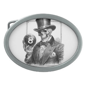 Vintage Skeleton with Top Hat and 8-Ball Belt Buckle