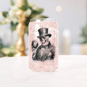 Vintage Skeleton with Top Hat and 8-Ball Can Glass