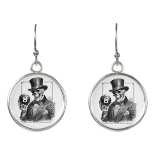 Vintage Skeleton with Top Hat and 8-Ball Earrings