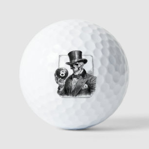 Vintage Skeleton with Top Hat and 8-Ball Golf Balls